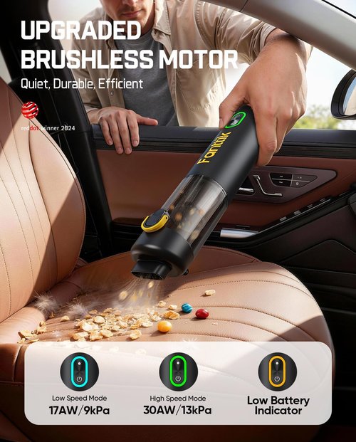 Fanttik V8 Mate Cordless Car Vacuum - Powerful 13000PA Suction, Portable Mini Design | Handheld for Car & Office (Black)