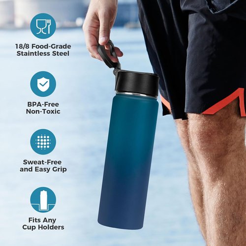 Neihepal Insulated Water Bottle - 22 Oz Double-Walled Stainless Steel with Straw Lid | Leak-Proof, Dark Night