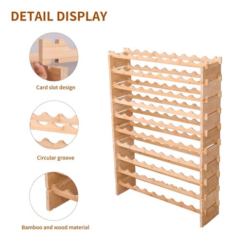 fcxagy Wine Rack Bamboo Wood Stackable Storage Freestanding Wooden Wine Rack Wine Cooler 72 Bottle and 90 Bottle (90 Bottle)