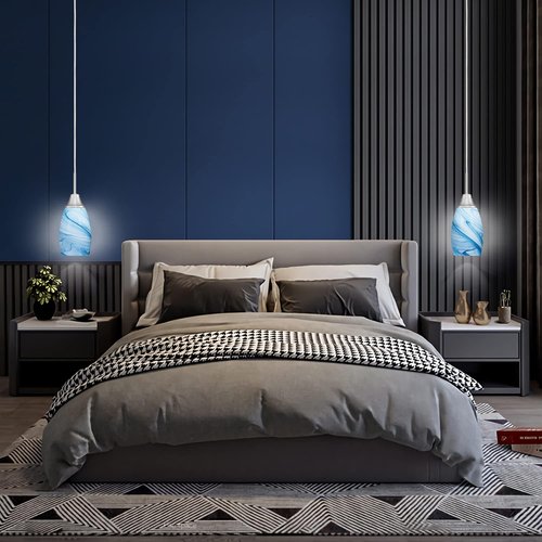 Blue Oval Glass Lamp Shade Only Art Marble Glass Light Shades for Kitchen Island pendant Lights Covers Light Fixture Replacement for Mini Pendant Ceiling Lights Chandelier 1pack