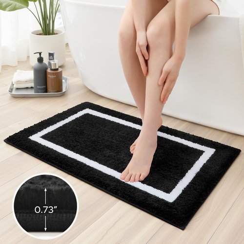 HOMEIDEAS Black and White Bathroom Rugs Sets 2 Piece, Super Soft and Absorbent Microfiber Tufted Bath Mats, Non-Slip and Machine Washable Bath Rugs