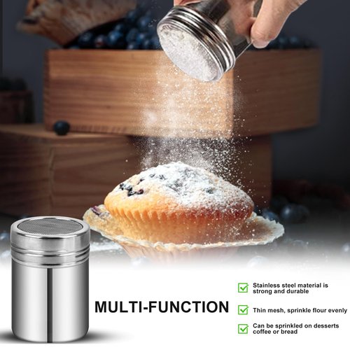 Flour Sifter Stainless Steel,3 Cup Flour Sifters for Baking,3 in1 Sifter for Baking with Powdered Sugar Shaker Duster, Flour Shaker Duster for Baking Cakes, Pastries, Pies, Cupcakes and Desserts