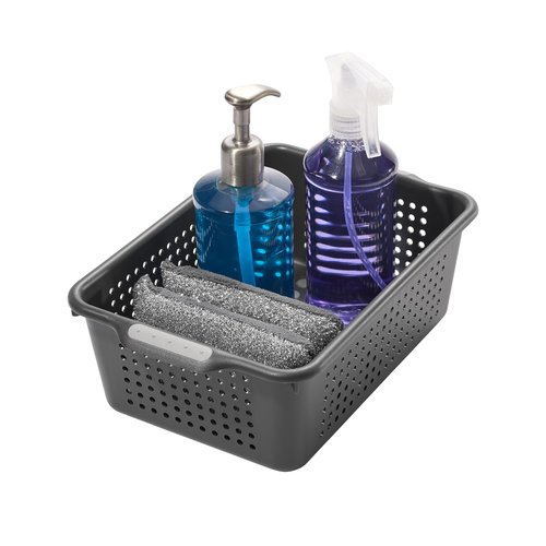 madesmart Small Storage Basket, Multipurpose Organizer with Soft-Grip Handles & Non-Slip Feet, Heavy-Duty Ventilated Design for Laundry, Bath & Kitchen, Carbon, 12 x 8 x 4"