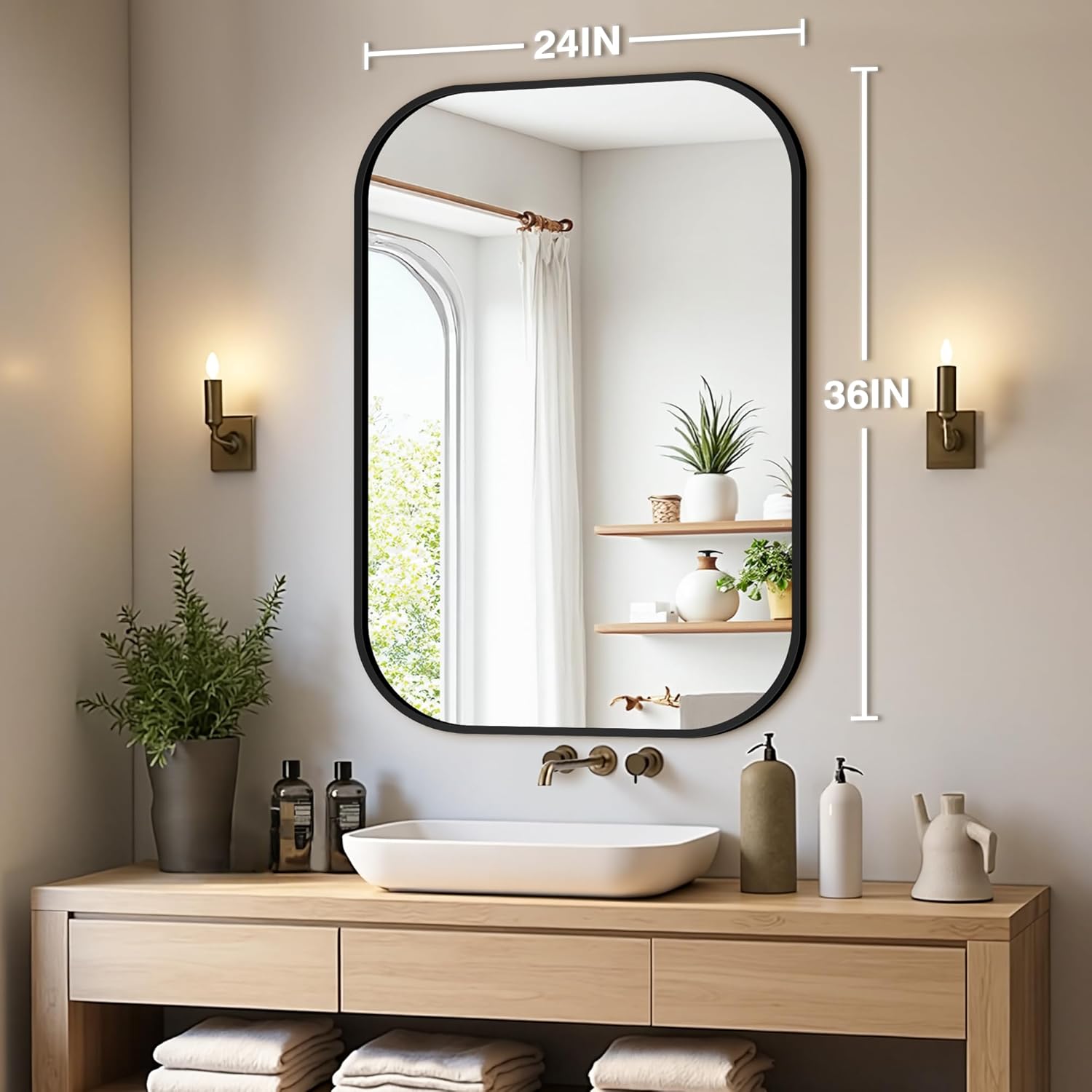 Regine Switzerland Black Bathroom Vanity Mirror - Shatterproof HD Reflection, 24 x 36 Inches