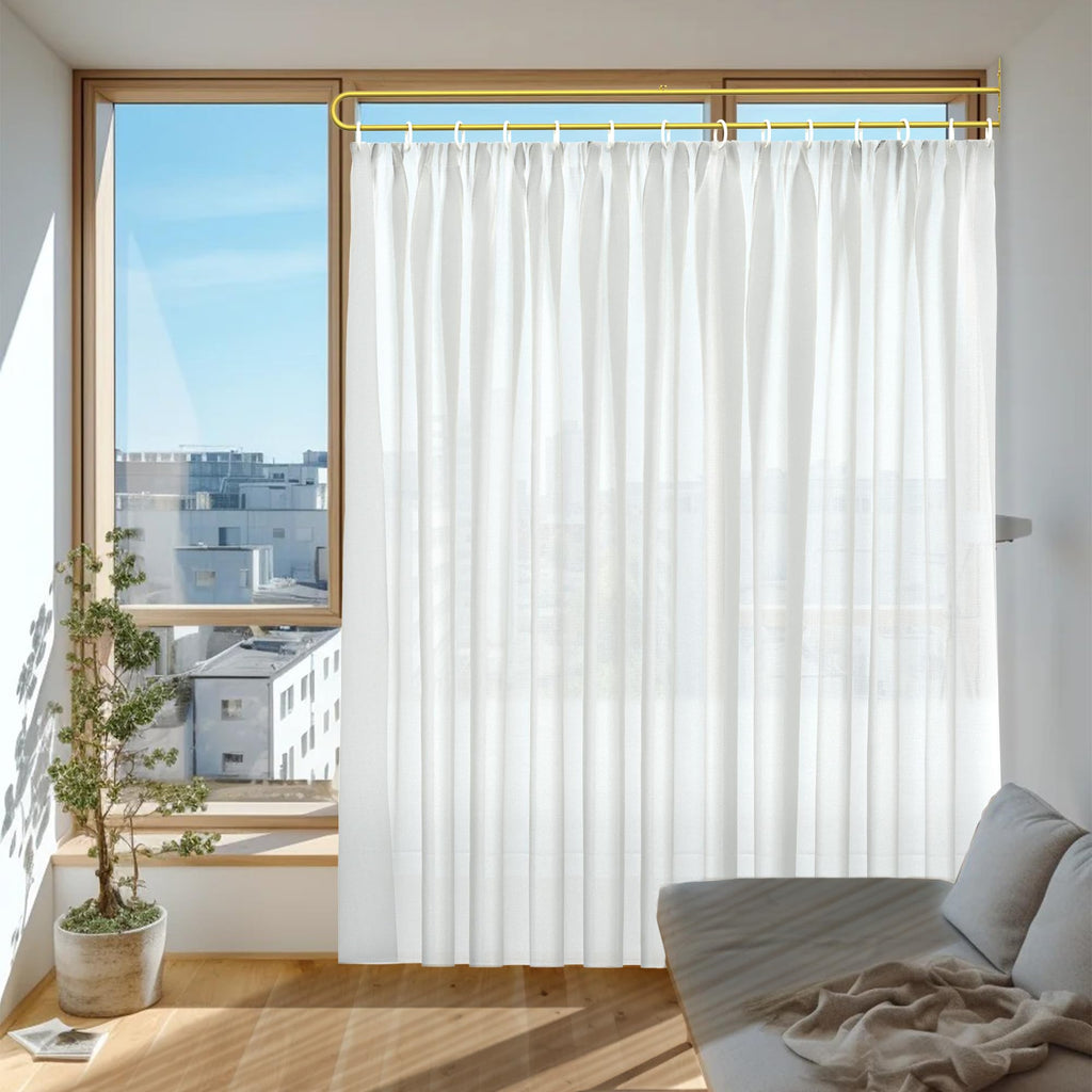 Gtouse Privacy Curtains for Room Divider, Metal Support Wall Mounted Privacy Curtain, U-Shape Portable Room Divider Curtains for Fitting Room Beauty Salon Bedroom and Hospital,1 Panel, 8.53ft (White)