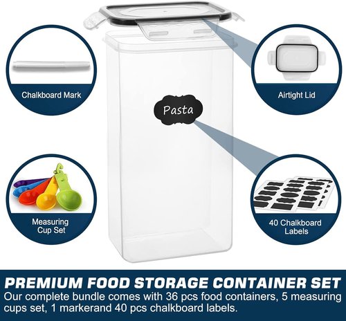 MCIRCO Airtight Food Storage Containers - 36-Piece Set for Kitchen Organization | Includes Lids, Labels & Measuring Cups