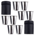 Framendino, 8 Pack 2 Ounce Stainless Steel Shot Cups with Leather Carry Cases Glass Drinking Tumbler