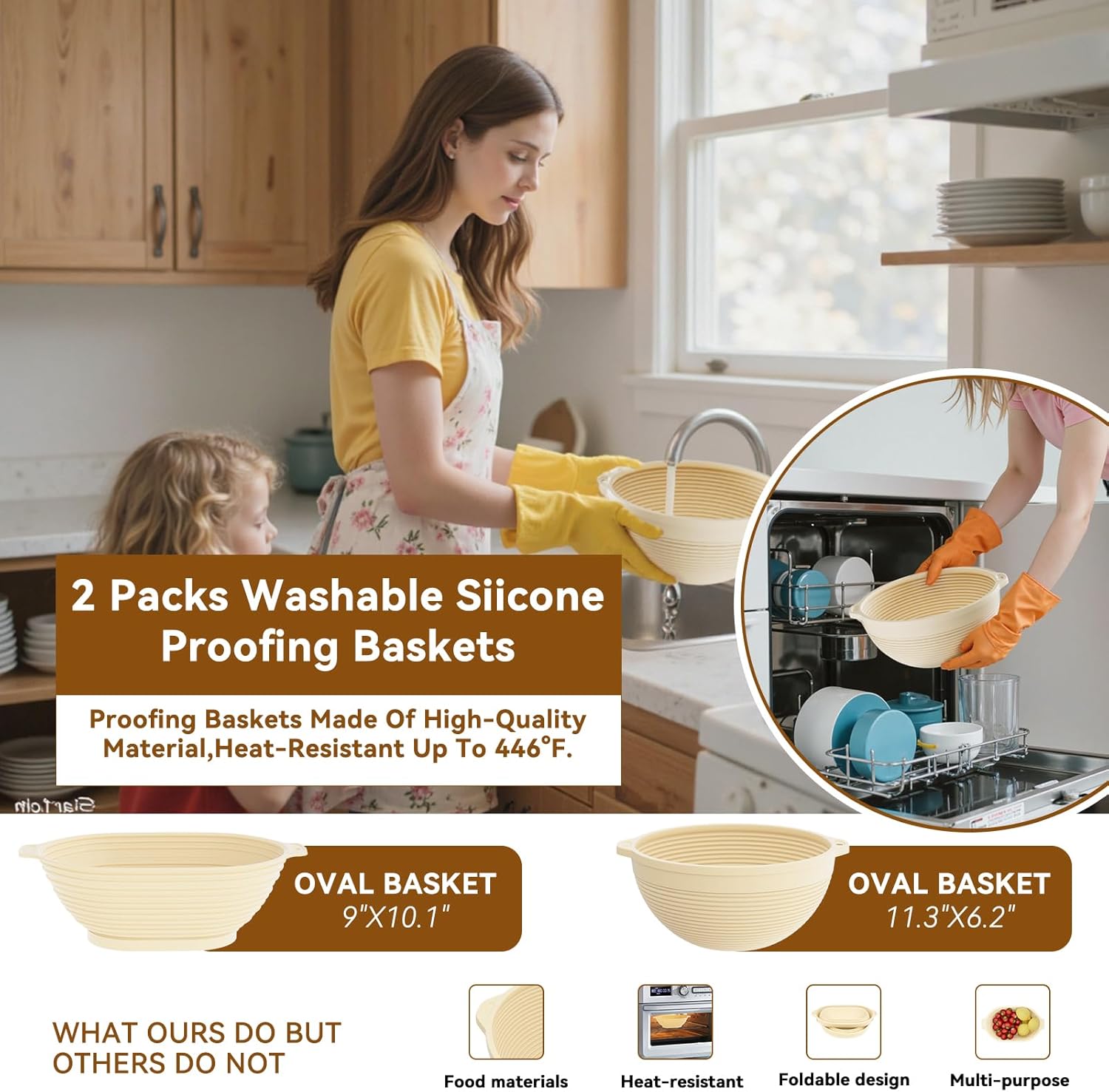 Skiennix Sourdough Starter Kit - 24 PCS Baking Supplies with 34oz Jar & Silicone Banneton (Yellow)