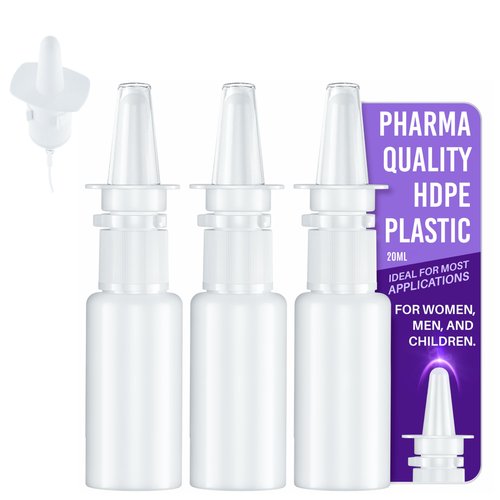 Jully 3-Pack 20ML Unique Mist Nasal Sprayer - Empty Refillable Pump Sprayer for Nose, Medical, Home Remedy, Saline. Improved Modern Design, Sturdy HDPE Plastic, Easy to Use Dosage Mechanism