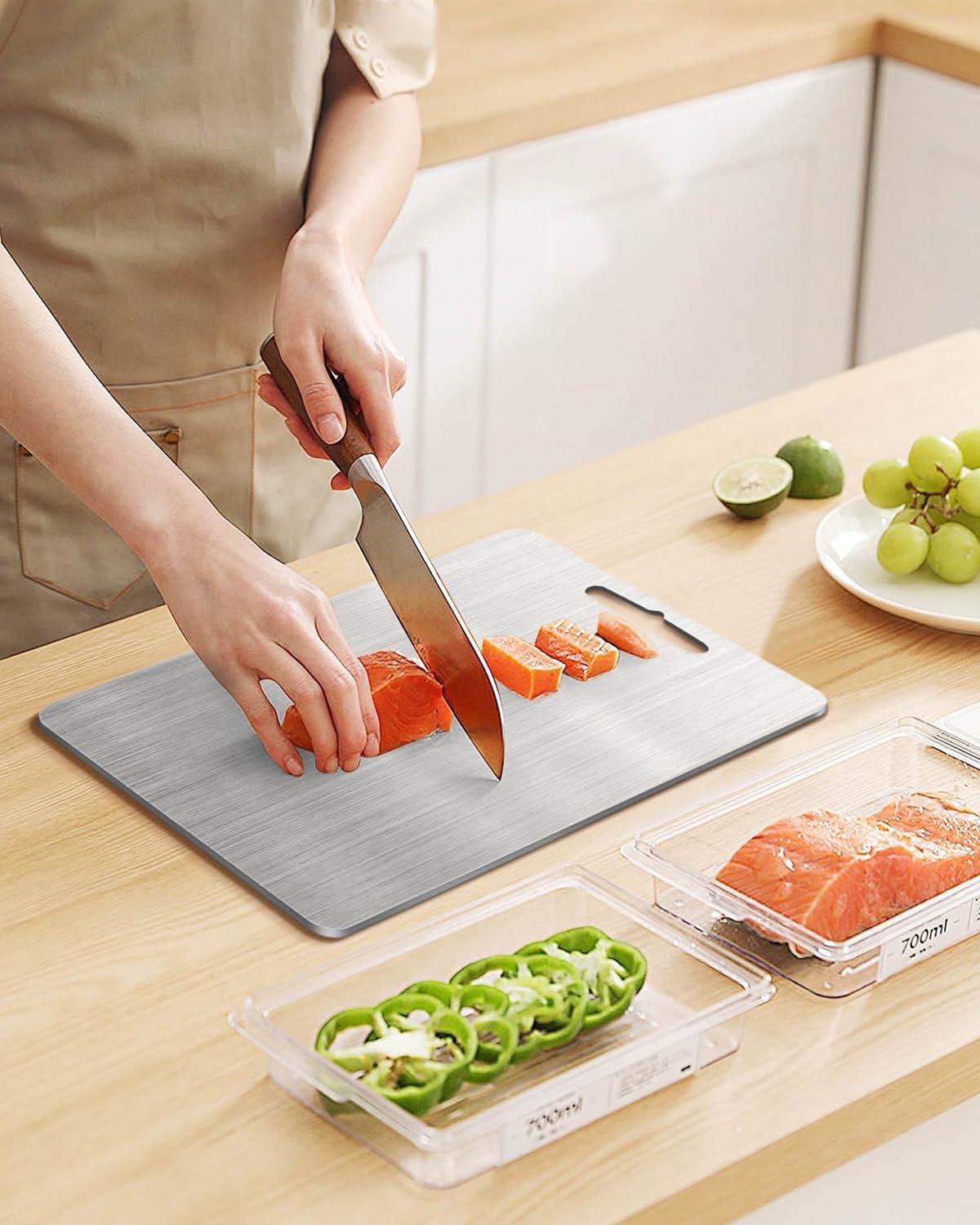 Titanium Cutting Board – 100% Titanium & 304 Stainless Steel, Food-Grade, Scratch-Resistant, Rustproof, Easy to Clean, Lightweight & Durable for Kitchen | Vegetables (Silver | 15.4 * 11 Inch)