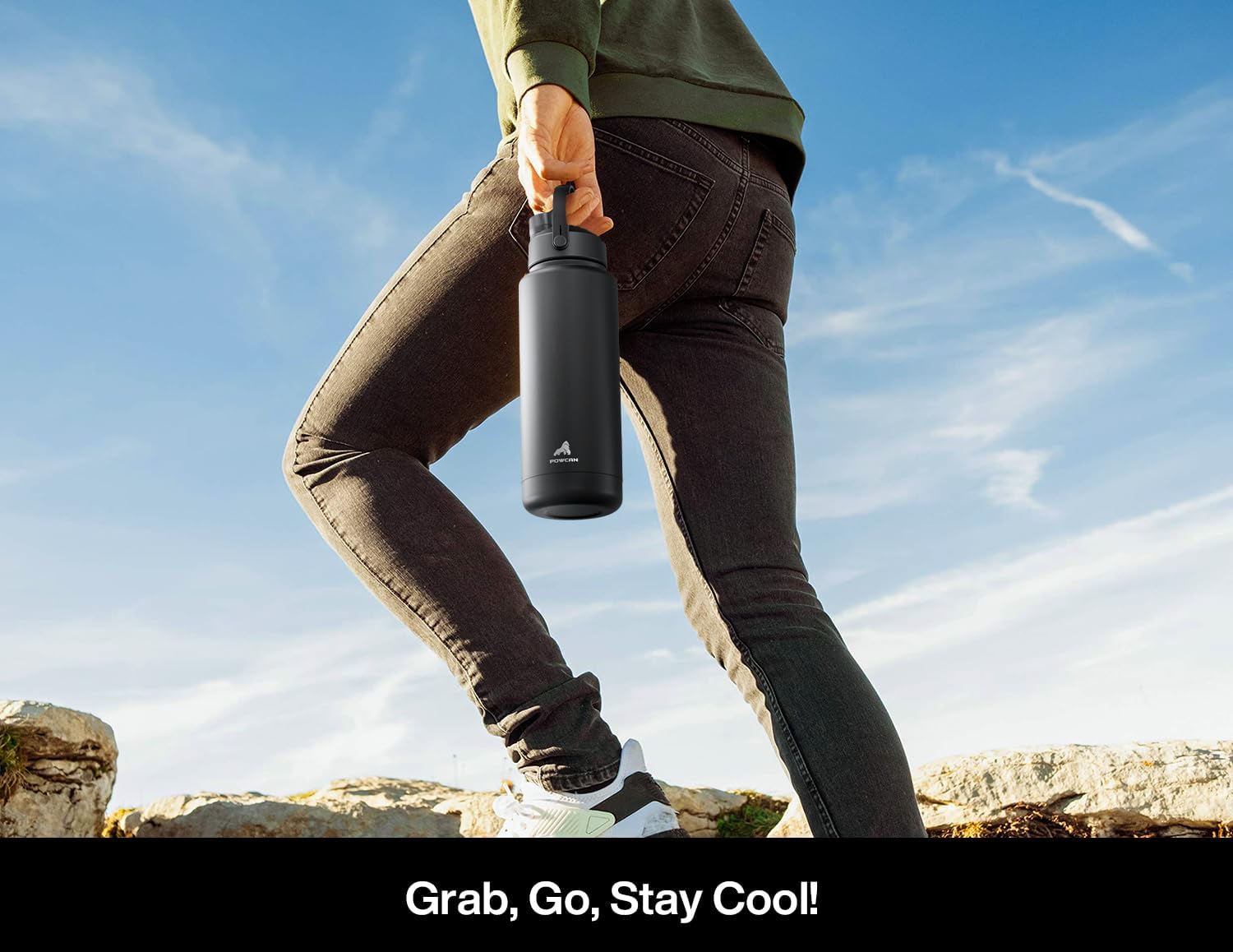 POWCAN 32 oz Insulated Water Bottle - 2-in-1 Straw & Spout Lid | Keeps Drinks Cold for 24H, BPA-Free, Gilded Flutter