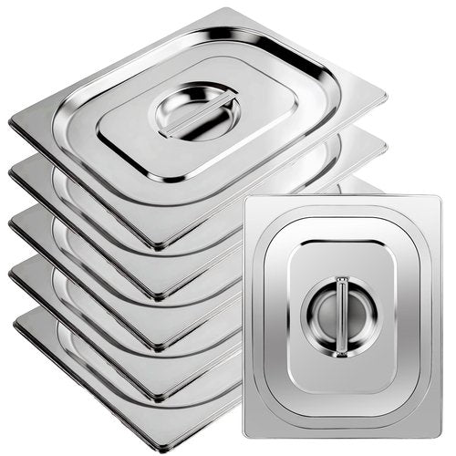 6 Packs 1/2 Half Size Hotel Pan Lids, 12.9''L x 10.6''W Stainless Steel Steam Table Pan Lid with Handles, Metal Hotel Pan Covers for Home, Buffet, Cafeteria, Commercial Restaurant