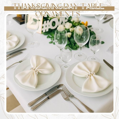 Newwiee 200 Pcs Satin Cloth Napkins and Napkin Ring Set, 100 17 x 17 Inch White Napkins and 100 Pearl Napkin Ring, Soft Table Supplies Bulk for Weddings, Banquet, Parties Dinner Decoration