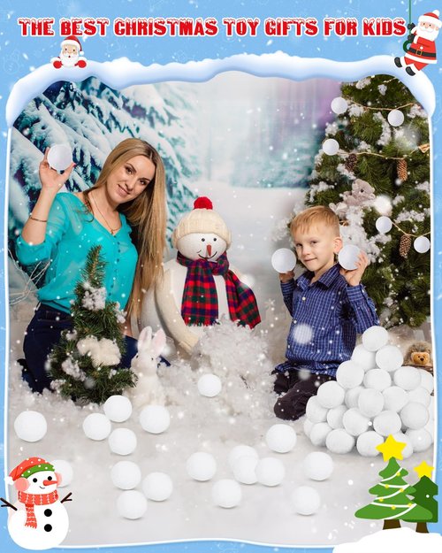 50 Pack Fake Snow Ball, 2-inch Indoor Snow Fight Ball Set, Soft Artificial Snow Fight Balls for Kids, Fake Snowballs for Christmas Games Party Decorations, Indoor Snowballs for Winter School Party