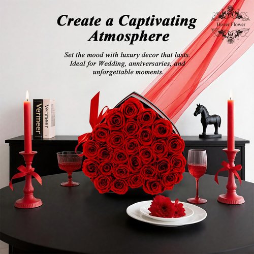 Hover Flower 27 Forever Preserved Flowers in a Box, Vanlentines Day Gifts for Her, Eternal Roses Flowers for Delivery Prime, Birthday Gifts for Women Mom Grandma Wife (Red)