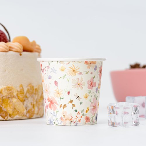 Crisky 3oz Paper Cups Dixie Cup[100 Pack], Disposable Bathroom Cups, Elegant Design Floral Small Mouthwash Cup, Hot/Cold Beverage Coffee, Dessert for Birthday Parties, Home-use, Picnics, Ceremonies