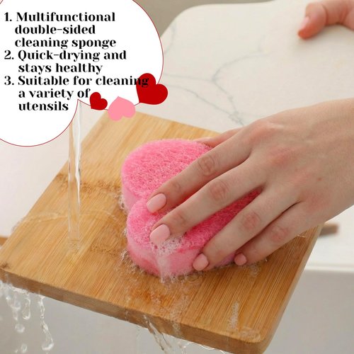 Tioncy 12 Pack Pink Heart Kitchen Sponges Bulk Dual Sided Valentine Scrubber Sponges Dishwashing Cleaning Accessories for Valentine Kitchen Supplies