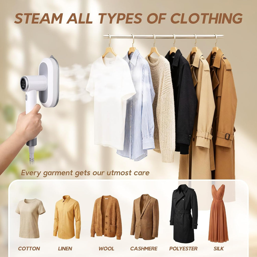 2 In 1 Steamer - Skiennix 1550W Powerful Clothes Steamer with 1100ml Tank | Fast Heat-Up, Portable Wrinkle Remover (White)