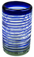 Tumblers, Cobalt Blue Vortex Spiral, Set of 4, 16 oz, Hand Blown by Mexican Artisans from 100% Recycled Cola Bottles, Eco-Friendly, Sustainable, Expert Craftsmanship, passed down through Generations