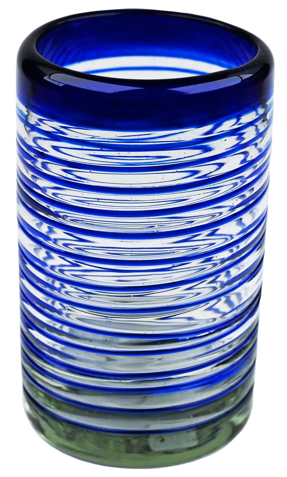 Tumblers, Cobalt Blue Vortex Spiral, Set of 4, 16 oz, Hand Blown by Mexican Artisans from 100% Recycled Cola Bottles, Eco-Friendly, Sustainable, Expert Craftsmanship, passed down through Generations