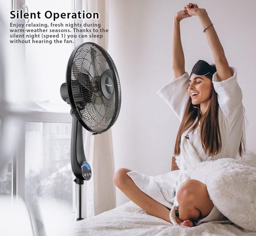 Air Monster 16" Oscillating Pedestal Fan - Ultra Powerful, Quiet & Adjustable Height | Remote Control, Black
