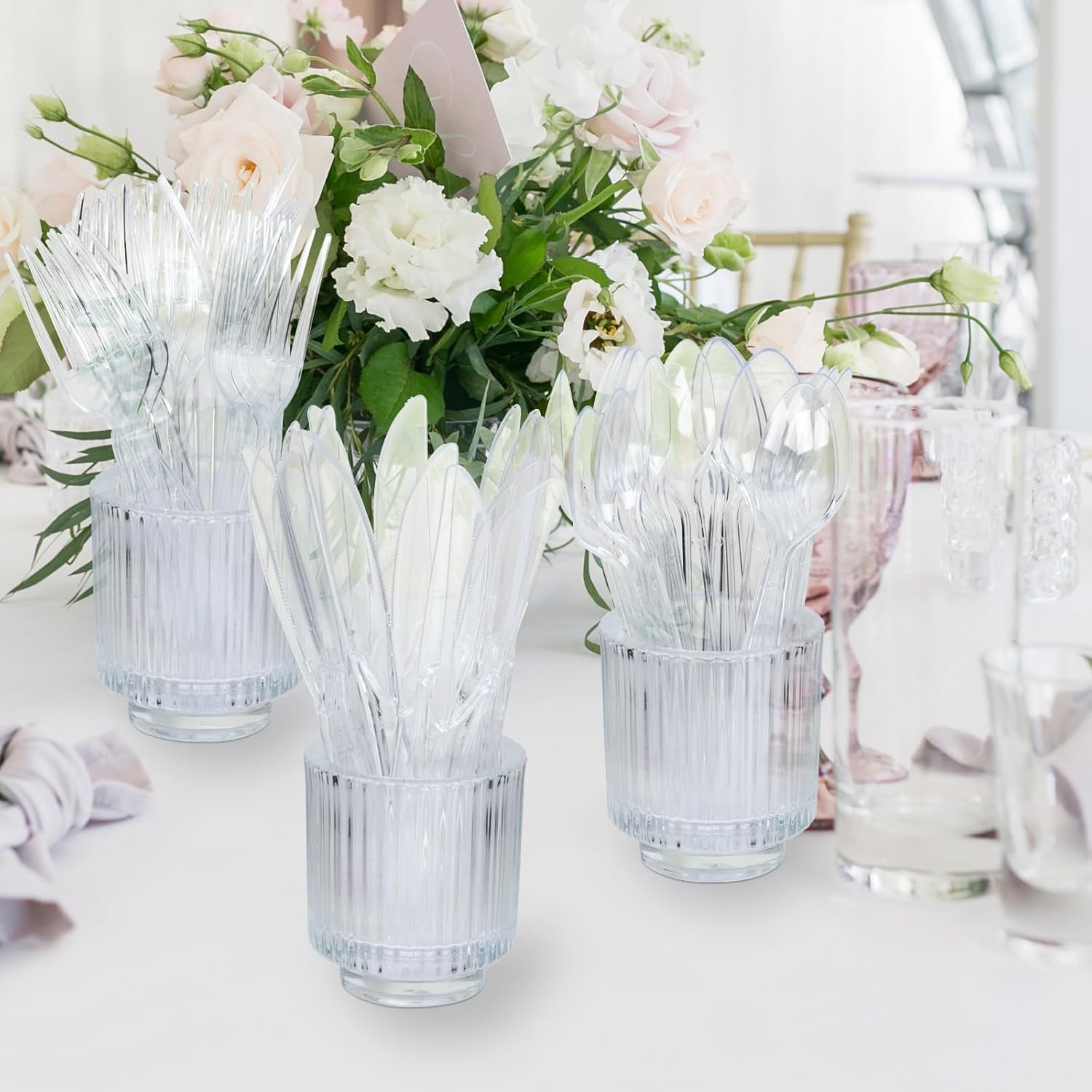 SACATR Heavy Duty Disposable Plastic Forks - 100 Count, BPA-Free, Clear Silverware for Parties & Events