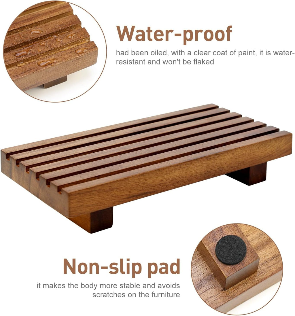 Acacia Wood Riser - Decorative Kitchen & Bathroom Tray Stand | Versatile Soap Dish Holder