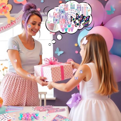 BenLouis 108Pcs Butterfly Party Favors Butterfly Fairy School Stationery Set Bulk for Kids Spring Flower Tea Birthday Birthday Goodie Bag Stuffers Classroom Gifts Rewards Pinata Filler
