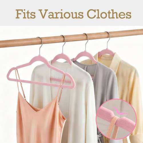 HOUSE DAY Velvet Hangers - 60 Pack Non-Slip Heavy Duty Felt Hangers for Closet Organization | Light Pink