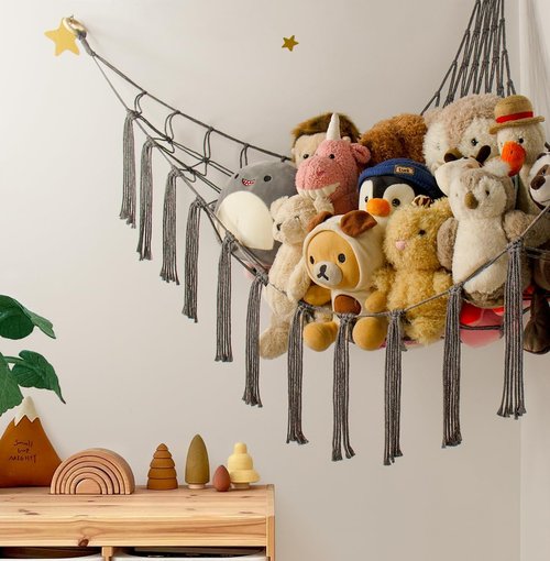 Mirolam Stuffed Animal Storage Hammock - Large Toy Organizer for Nursery Decor | Grey Corner Net