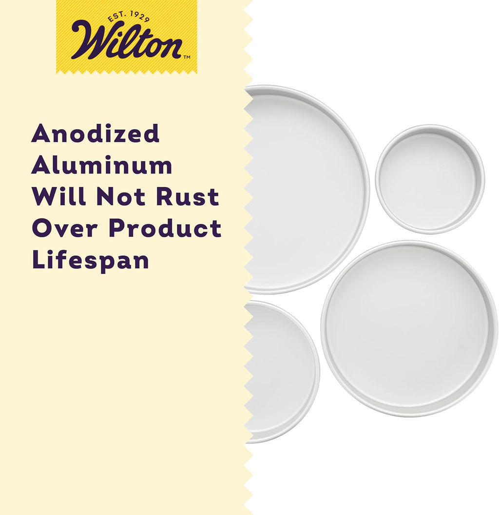 Wilton Round Tiered Cake Pan Set - Durable Anodized Aluminum for Even Heat Distribution - 6, 8, 10 & 12 Inch (Pack of 4)