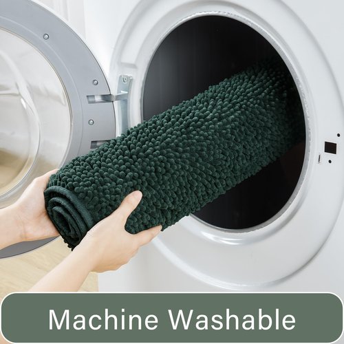LOCHAS Bathroom Rugs Sets 2 Piece, Soft Non Slip Bath Mat Set, 20''x20'' U-Shaped Toilet Rug and 34''x21'' Hunter Green Bath Rugs, Washable Absorbent Chenille Toilet Rug Set for Bathroom, Shower