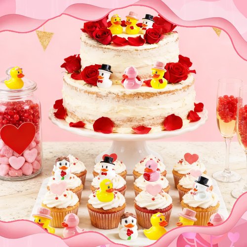 Exasinine 60 Pcs Valentine Ducks Mini Resin Duck Valentine's Day Mini Ducks Tiny Ducks for Valentine Decor Home Tabletop Micro Landscape Vase Cake Birthday