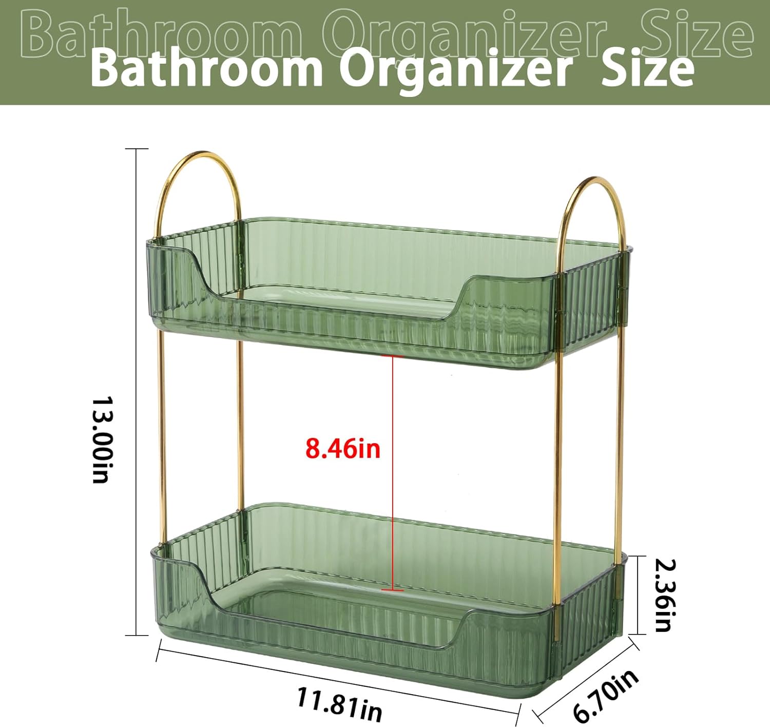 Shuang Qing Bathroom Counter Organizer - 2-Tier Makeup & Skincare Shelf in Green | Versatile Vanity & Spice Rack