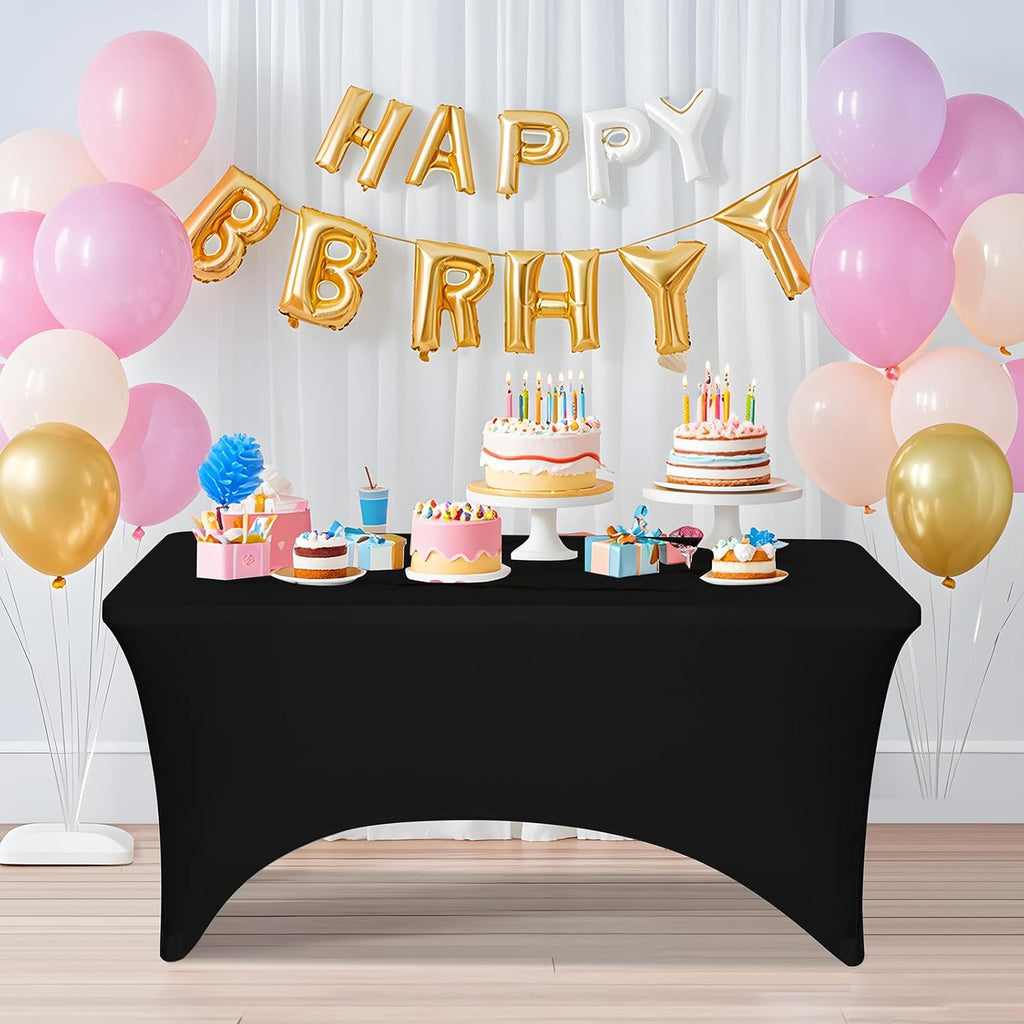 Skiennix 4 Feet Black Spandex Tablecloth - Fitted & Stretch, Washable, Wrinkle Resistant for Events & Parties