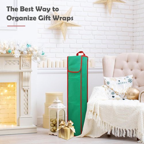 Gift Wrapping Paper Organizer by [Brand Name] - Storage Bag with Pockets & Handles | 29” x 5.5” x 5.5”, Green