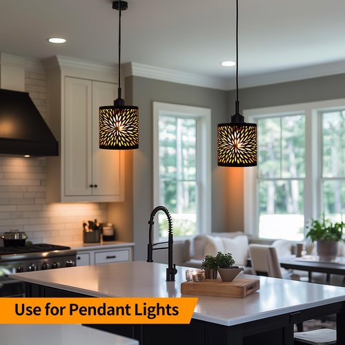 Metal Pendant Lamp Shades Set of 2, Cylinder Lamp Shade Light Fixture Replacement Metal Globe with 1-5/8-Inch Fitter Opening, Diameter 4.75” Height 5.0"