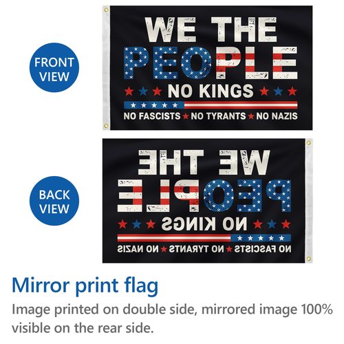 No King No Tyrants Anti Fascist Flag 3x5 FT, We The People Protest Banner for Indoor Outdoor(slogan)