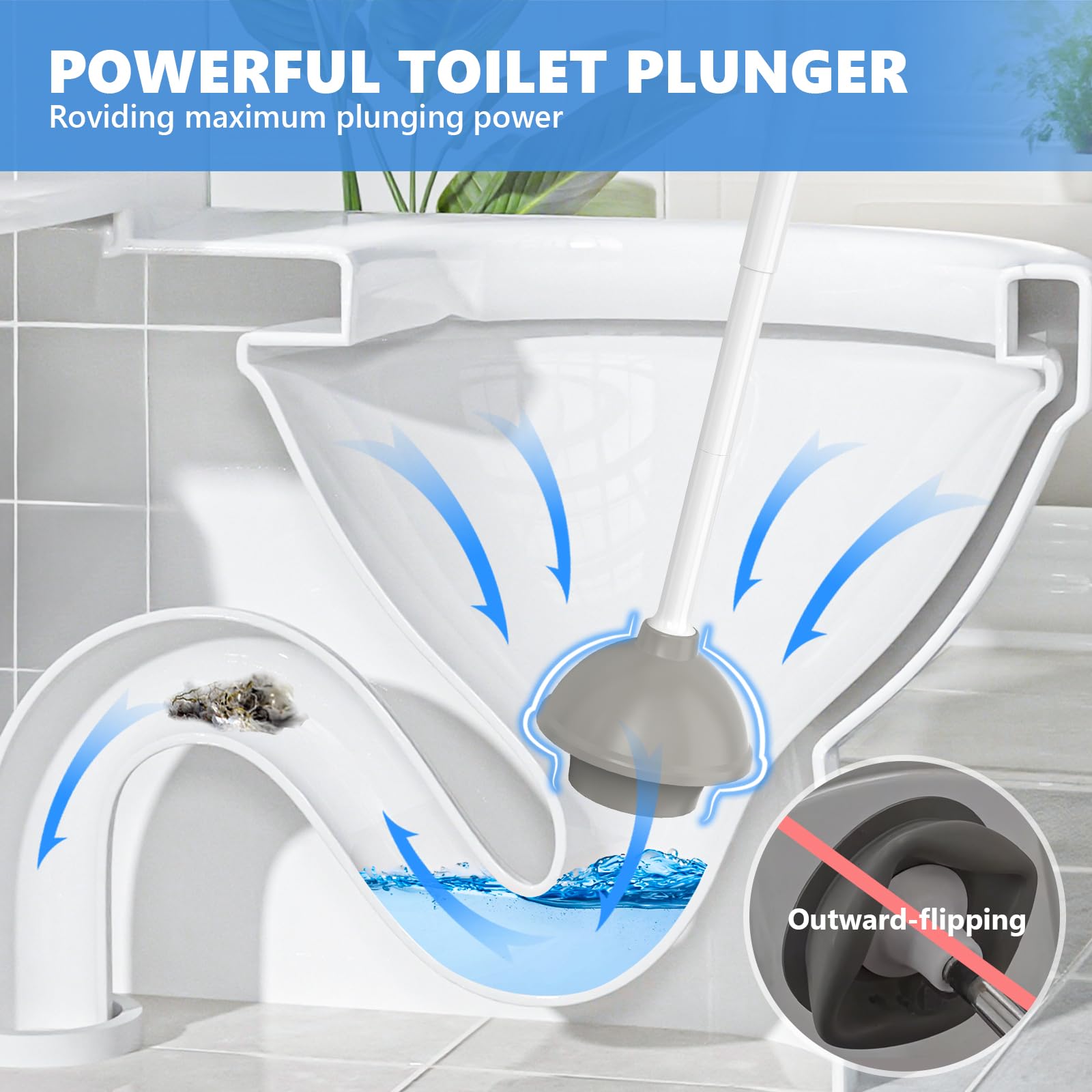 Toilet Plunger with Holder, Plungers for Bathroom Heavy Duty for 5.7-inch Toilet Drain, Toilet Plunger and Holder Combo for Bathroom Cleaning