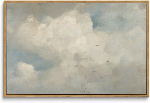 InSimSea Framed Canvas Wall Art - Vintage Oil Paintings of Sky & Clouds | Large 16"x24" Decor for Home & Office