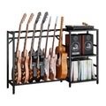 ZHNSYDN Record Player Stand with Guitar Stand, Record Player Table with Guitar Rack, Guitar Holder 7 Space for Multiple Guitars, Bass, Acoustic, Guitar Display for Home Music Studio, Black