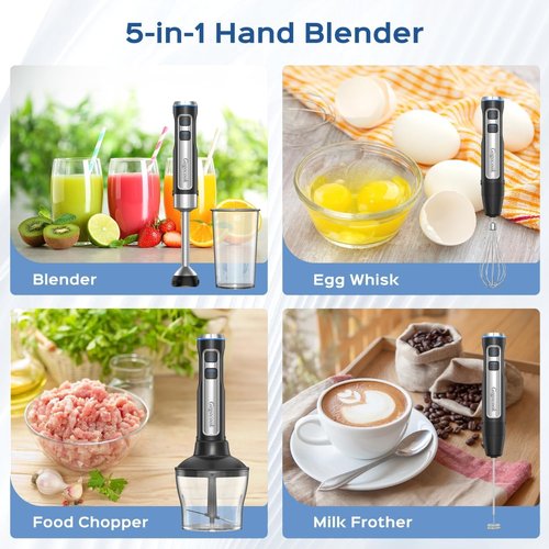 **Skiennix 5-in-1 Immersion Blender - 1000W Heavy Duty Motor, 21 Speed & Turbo Mode, Stainless Steel Blades**