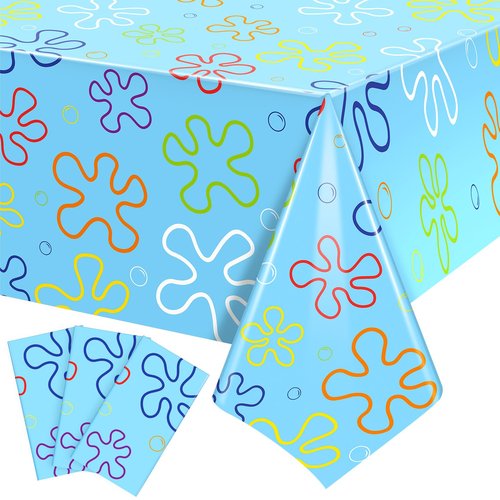 Joottuan 3 Pcs Sponge Birthday Party Decorations Blue Ocean Flower Tablecloth 54 x 108 Inch Disposable Happy Birthday Table Cover for Rectangle Table Baby Shower Party Supplies