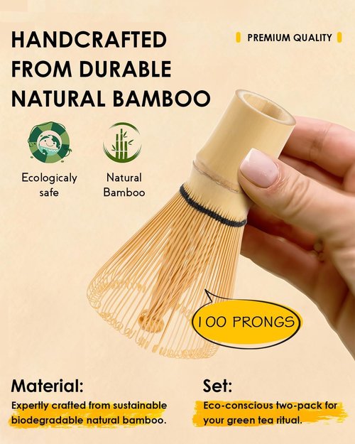 Matcha Whisk - Handcrafted 2-Pack Bamboo Chasen | 100-Prong Traditional Stirrer for Authentic Tea