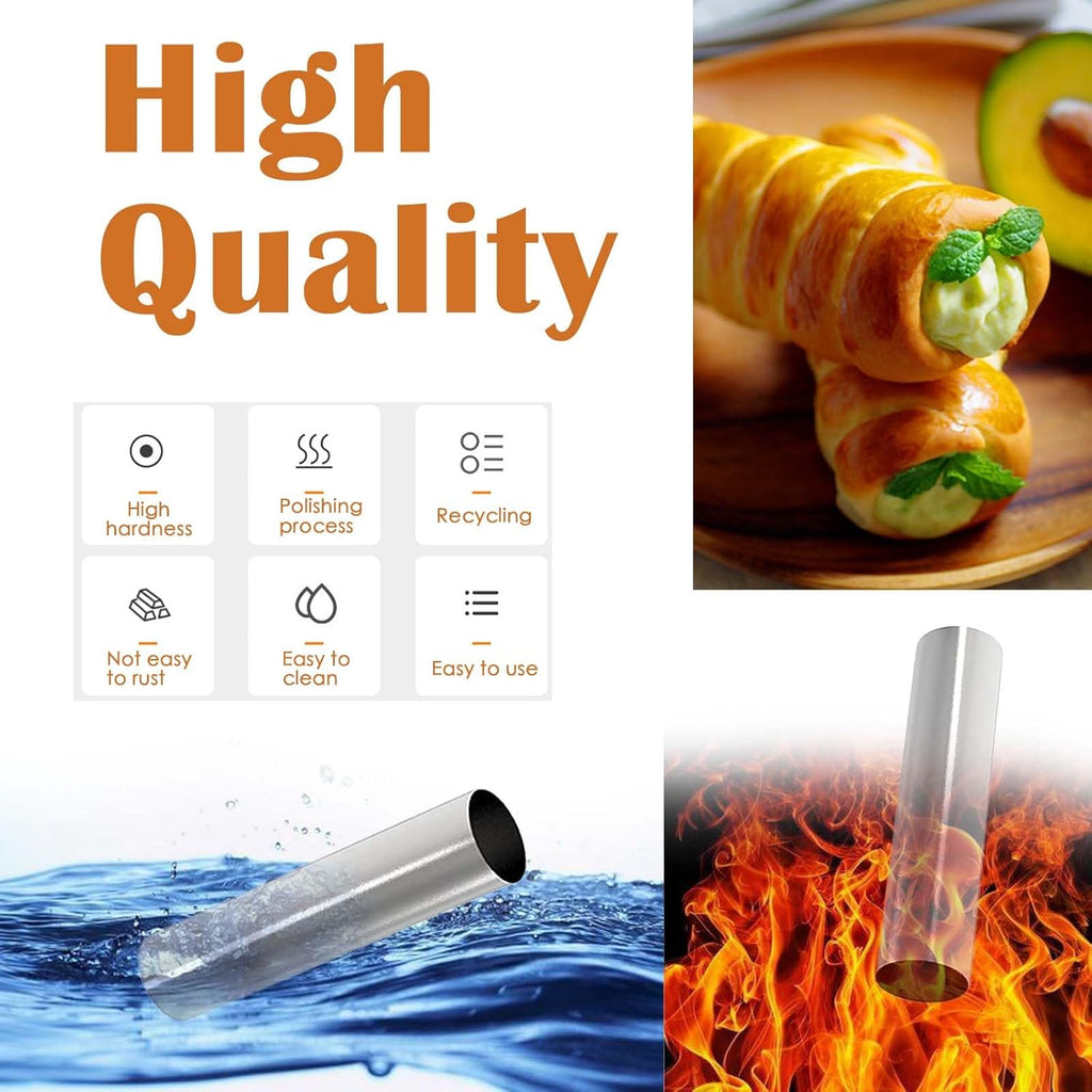 Skiennix Non-Stick Cream Horn Molds - 6 Pcs Stainless Steel Cannoli Tubes | 4.92 Inch Baking Cones