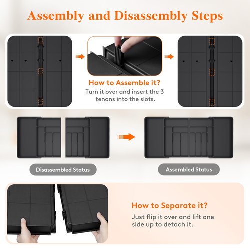 Lifewit Silverware Drawer Organizer, Expandable BPA Free Plastic Utensil Tray for Kitchen, Adjustable Flatware Cutlery Holder for Spoons Forks Knives, 21.3- 36 x 16.9", Black