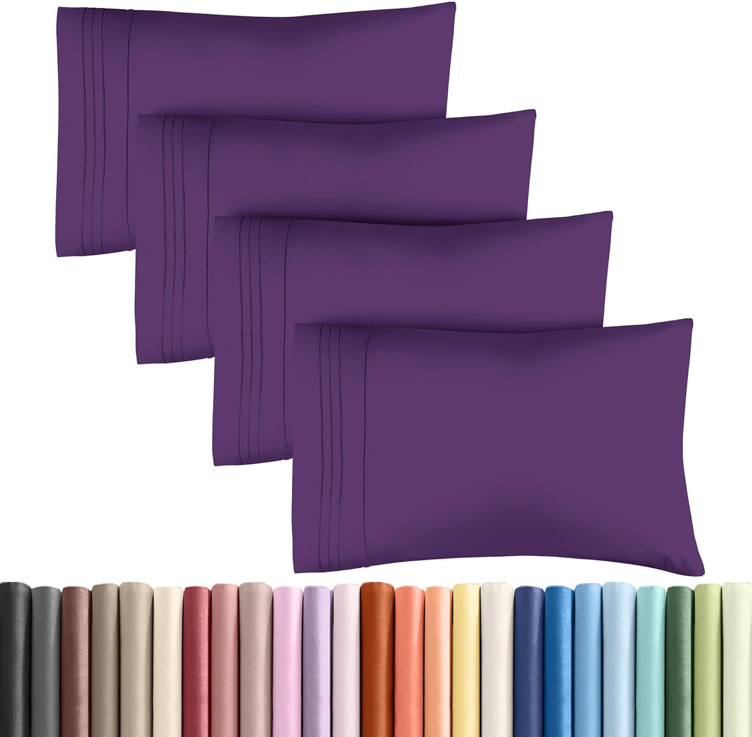 Queen Pillow Cases by [Brand Name] - Ultra Soft Hotel Quality, Wrinkle-Free & Fade Resistant - 4 Piece Set in Purple