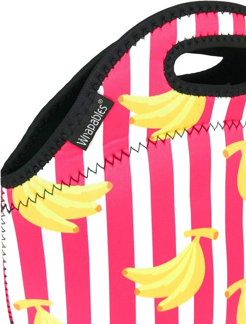 Allydrew Insulated Neoprene Lunch Bag - Stylish Zipper Tote in Bananas and Stripes Design