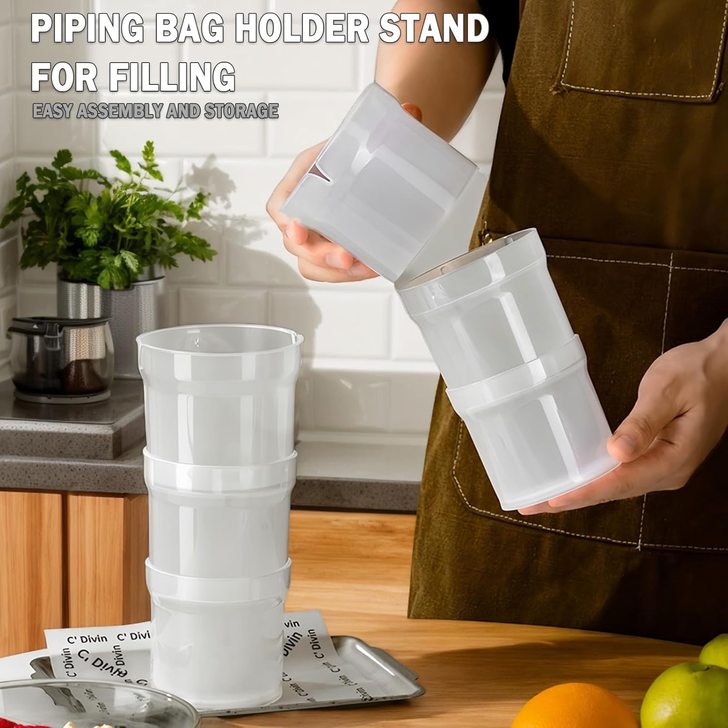 Pastry Piping Bag Holder Stand - Translucent Clear Plastic Cream Icing Rack for Cake Decorating (1 Pc)