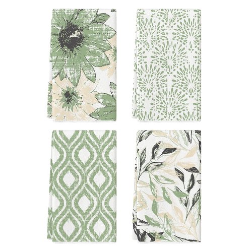 Artoid Mode Green Floral Leaves Boho Kitchen Towels Dish Towels, 18x26 Inch Seasonal Spring Summer Decoration Hand Towels Set of 4